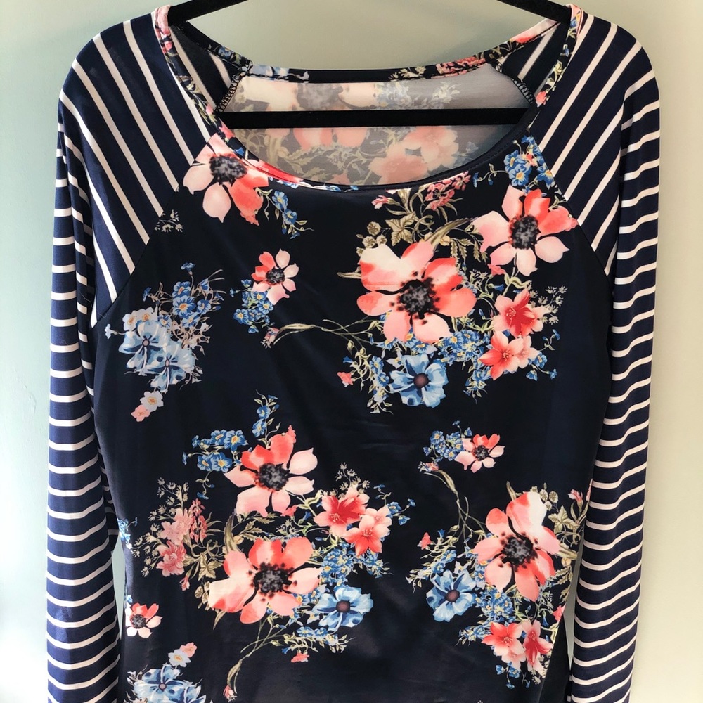 Navy striped/floral raglan
